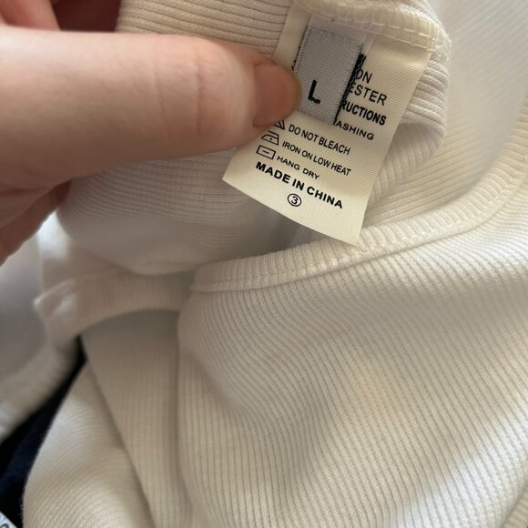 White Ribbed Crop Top – Puff Sleeve Stretch Knit Tee Size L - Picture 2 of 9